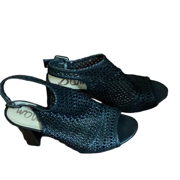 SAM EDELMAN EVIE BLACK shoes WOVEN OPEN TOE SLING BACK HEELS size 9.5 sandals - Picture 16 of 16